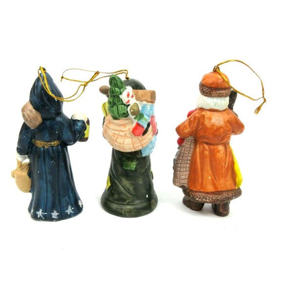 Set of 3 Vintage 4" Santa Ornaments Christmas Porcelain Hand Painted Hang/Stand - Picture 2 of 6